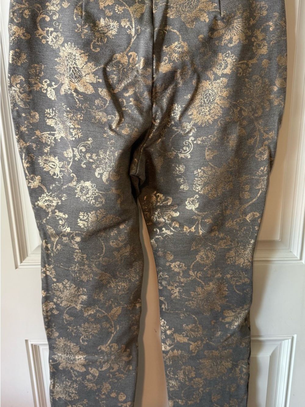 Chico's Gray pants with Gold Metallic Scroll Pattern - Picture 5 of 10